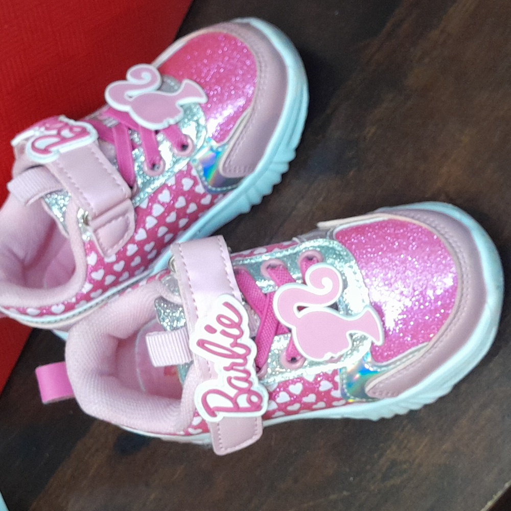 Barbie Toddler 7 Girls Pink Light Up Velcro Sneakers - Picture 2 of 5